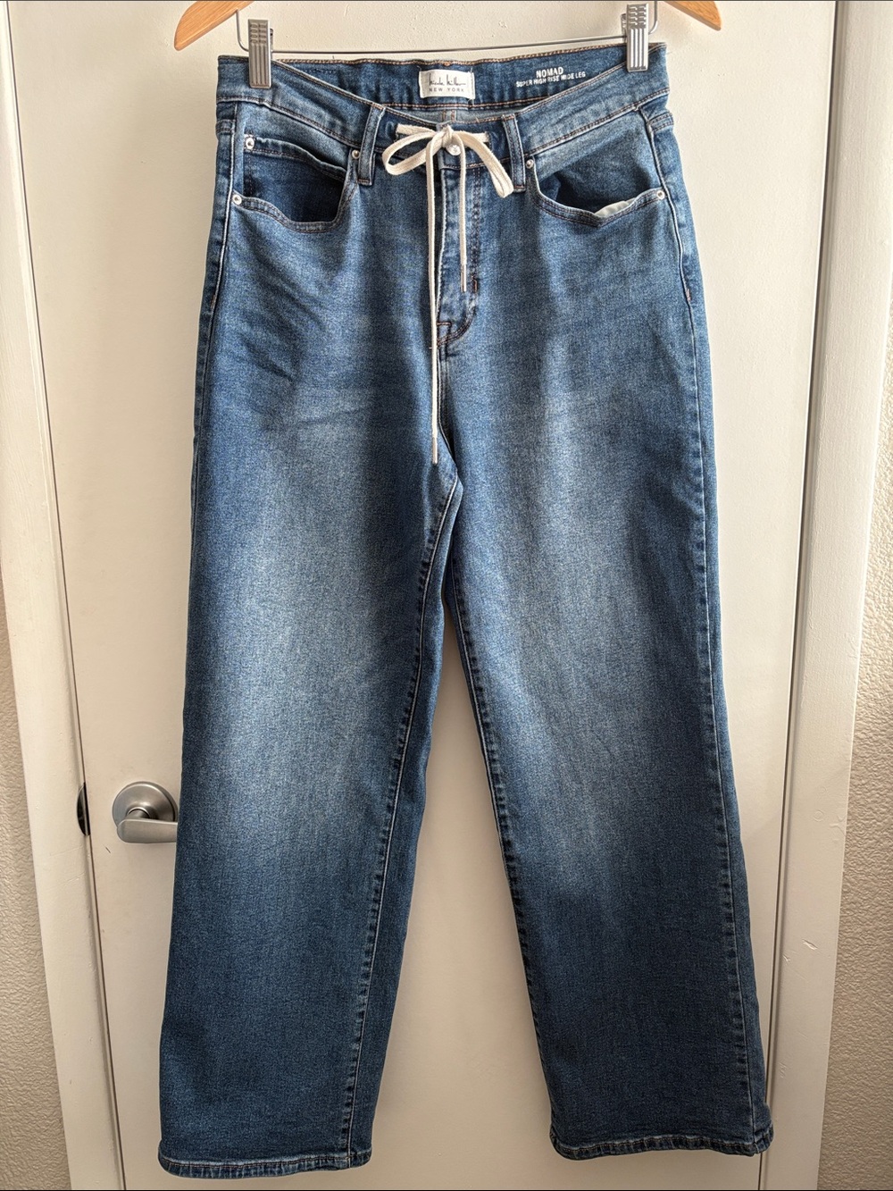Nicole Miller Nomad Super High Rise Denim Preppy Wide-Leg Jeans SZ 8